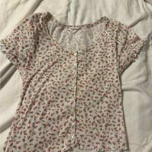Hippie Rose White and Red Floral Button-Up Blouse